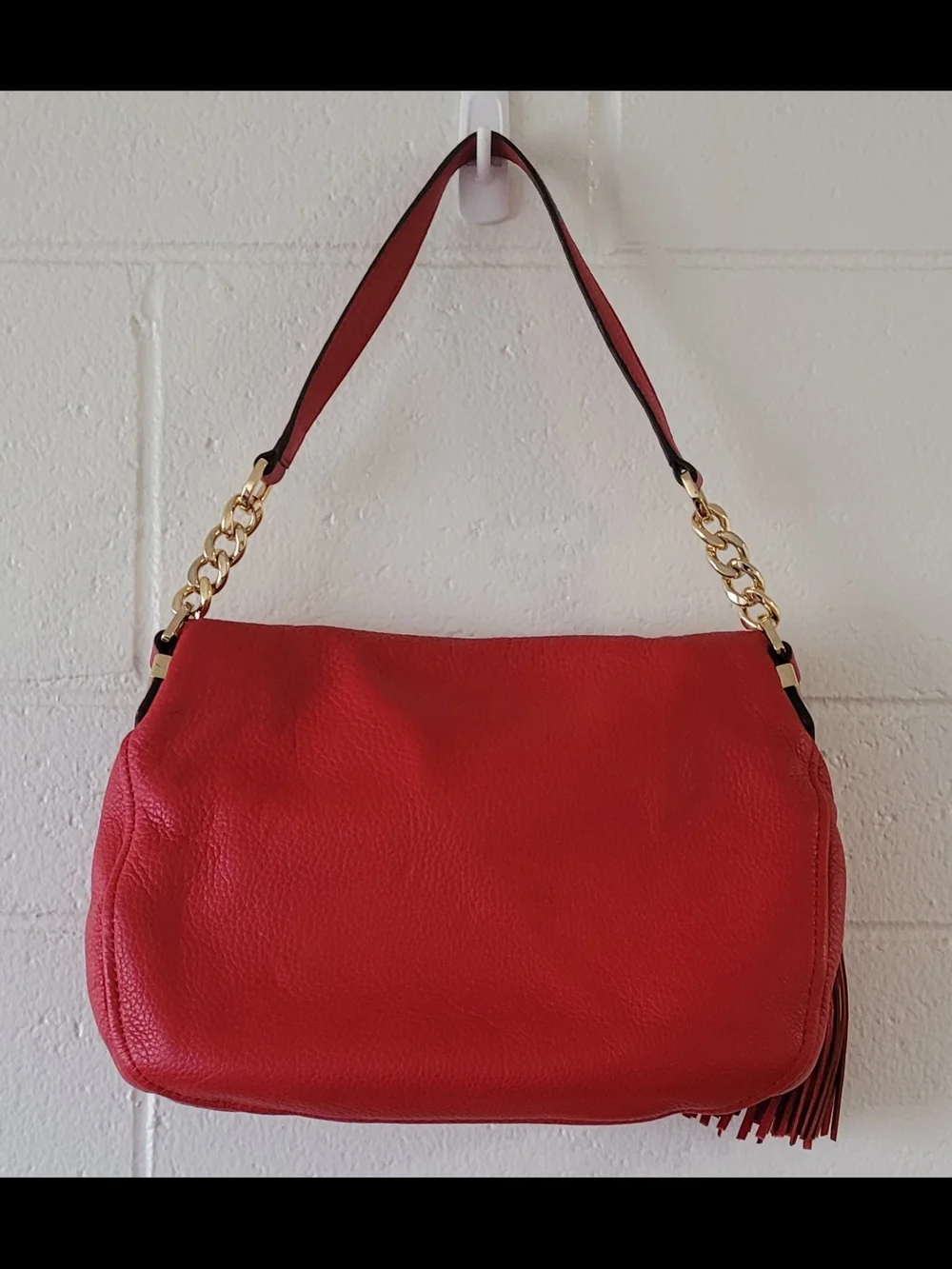 Michael Kors Red Leather Shoulder Bag with Tassel
